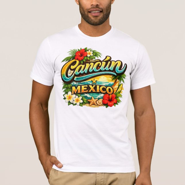 CAMISETA CARTEL BIENVENIDA CANCUN C/FLORES (Anverso)