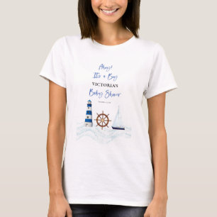 Camiseta Cartel de bienvenida de Baby Shower Azul Náutico E