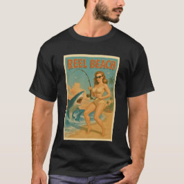 Camiseta Cartel de chica pin-up de pesca de tiburones en la