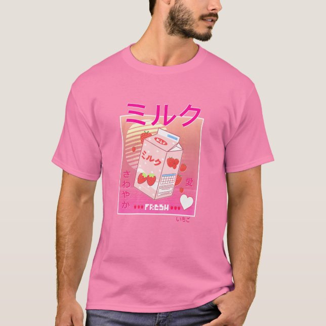Camiseta Cártel de fresa de mujeres Kawaii Aestheti rosa (Anverso)