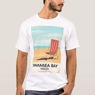 Camiseta Cartel de la bahía de Swansea en Gales junto al ma