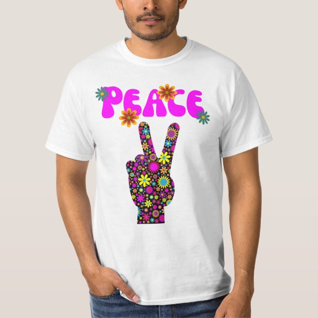 Camiseta Cartel de la paz de las flores retro