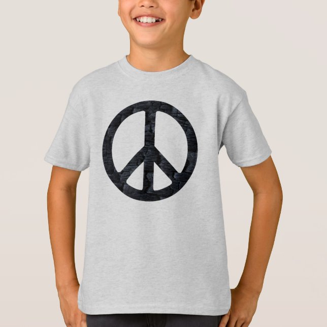Camiseta Cartel de la paz de madera quemada para niños (Anverso)