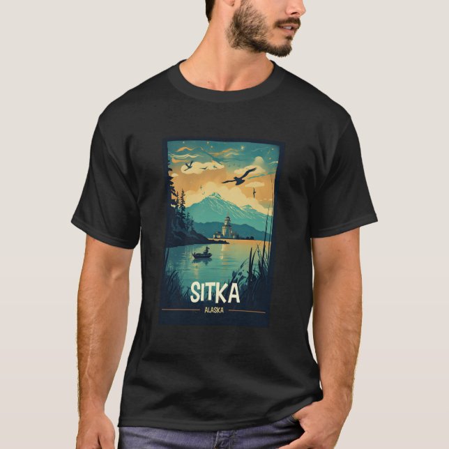 Camiseta Cartel de Sitka Alaska Retro Travel (Anverso)