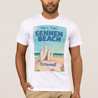 Camiseta Cartel de viaje a Sennen Beach Sandcastle Cornwall