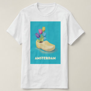 Camiseta Cartel de viaje de Amsterdam Zuecos y Tulipanes.