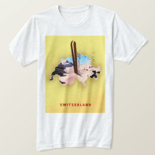 Camiseta Cartel de viaje de esquí del mapa de Suiza.