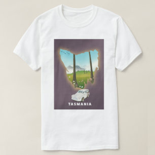 Camiseta Cartel de viaje de mapa ilustrado de Tasmania.
