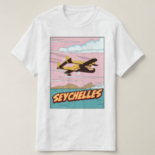 Camiseta Cartel de viaje de Seychelles de dibujos animados.