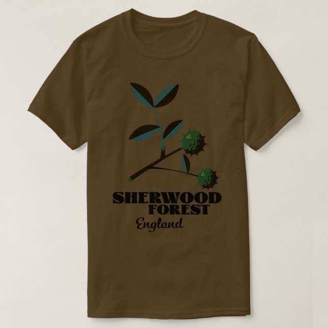 Camiseta Cartel de viaje de Sherwood Forest England (Diseño del anverso)