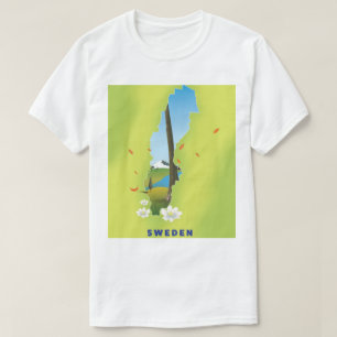 Camiseta Cartel de viaje ilustrado del mapa de Suecia.