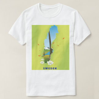 Camiseta Cartel de viaje ilustrado del mapa de Suecia.