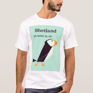 Camiseta Cartel de viaje vintage de frailecillo de Shetland