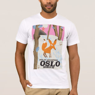 Camiseta Cartel de viaje vintage de zorro de Oslo Noruega