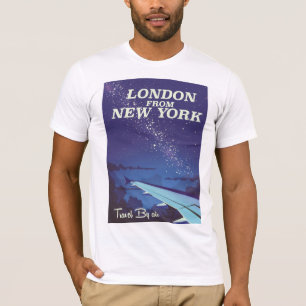 Camiseta Cartel de vuelo vintage de Londres desde Nueva Yor