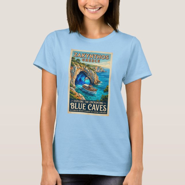 Camiseta Cartel Retro de Viaje a Zakynthos Grecia – Explora (Anverso)