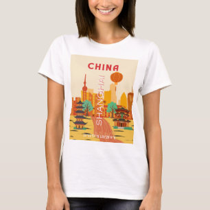 Camiseta Cartel Retro de Viajes a Shanghai China
