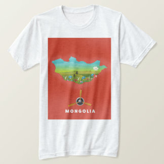 Camiseta Cartel turístico de mapa ilustrado de Mongolia.