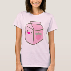 CAMISETA CARTÓN DE LECHE DE FRESAS KAWAII CARA FELIZ DELICI