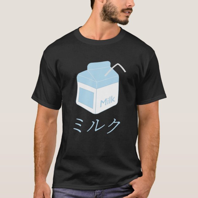 Camiseta Cartón de leche japonés estético. Leche azul (Anverso)