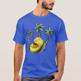 Camiseta cartoo avocado en la playa con gafas de sol