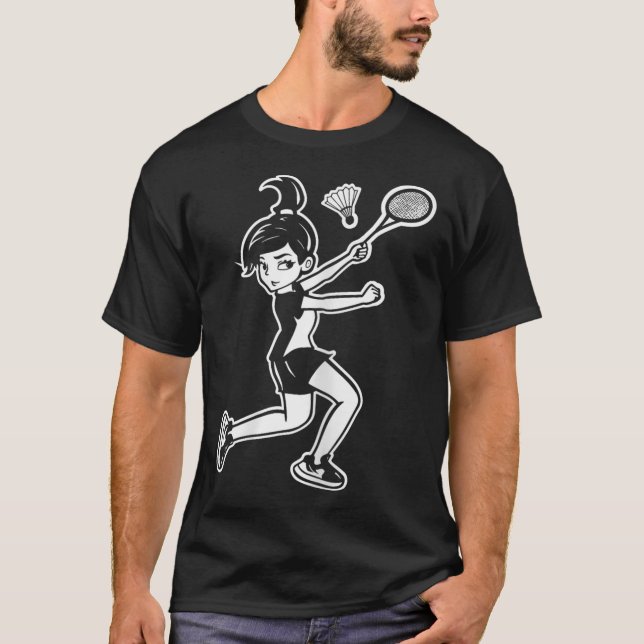 Camiseta Cartoon Badminton Woman Shuttle Player  (Anverso)