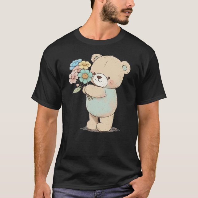Camiseta Cartoon bear with flowers (Anverso)