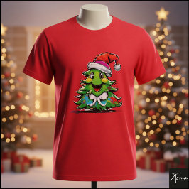 Camiseta Cartoon Christmas Tree Santa Hat Graffiti