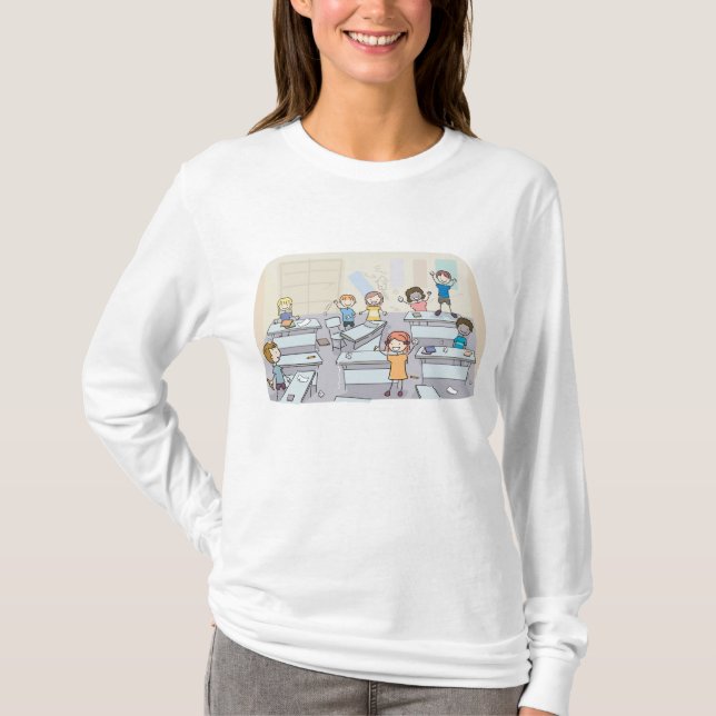 Camiseta Cartoon Classroom Chaos With Wild Students (Anverso)