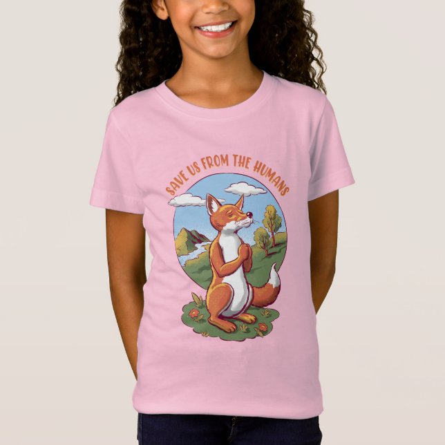 Camiseta Cartoon Fox Prayer – Save Nature Message (Anverso)