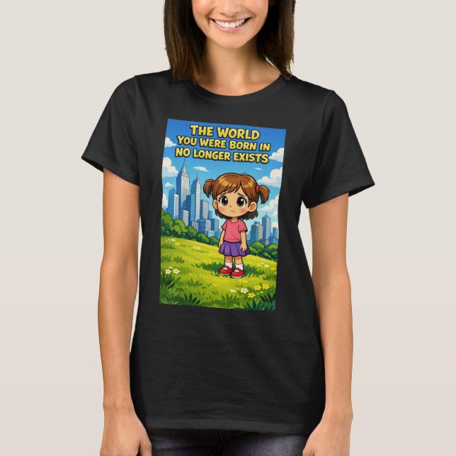 Camiseta Cartoon Girl Lost Innocence Past vs Future Graphic (Anverso)