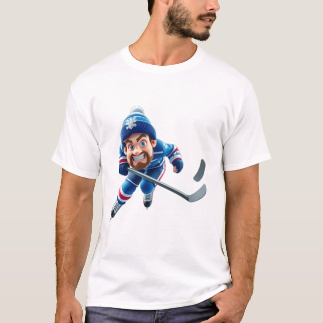 Camiseta Cartoon Hockey Player Skating with Intense Express (Anverso)