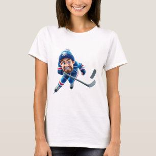 Camiseta Cartoon Hockey Player Skating with Intense Express