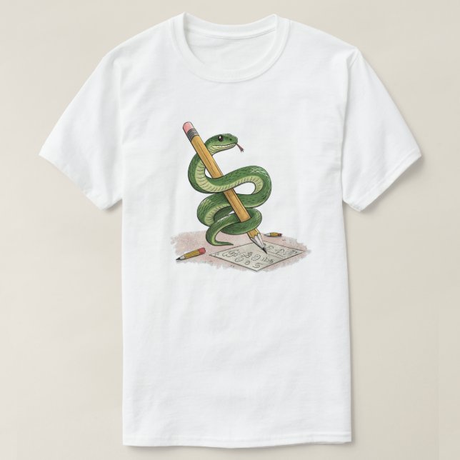 Camiseta Cartoon Snake Wrapped Around Pencil – Hand-Drawn (Diseño del anverso)