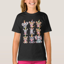 Camiseta Cartoon Zoo Animals with Party Hats & Bubble Gum