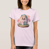 Casa con forma de conejo y huevo rosa estilo Kawai