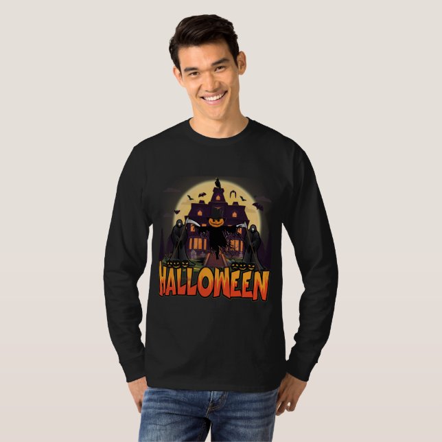 Camiseta Casa de calabaza asustada, Halloween (Anverso completo)