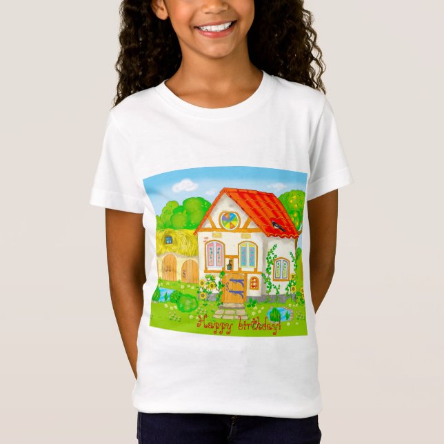 Camiseta Casa de cuento de hadas con un jardín en el tejado (Anverso)