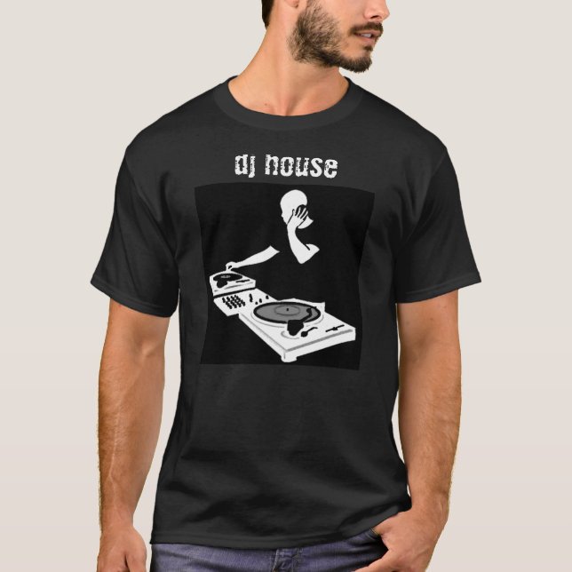 Camiseta Casa de DJ (blanca en negro) (Anverso)