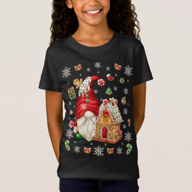 Camiseta Casa De Gingerbread Sobre Patrón De Snowflake Cris (Anverso)