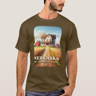 Camiseta Casa de granja y campos de trigo de Nebraska