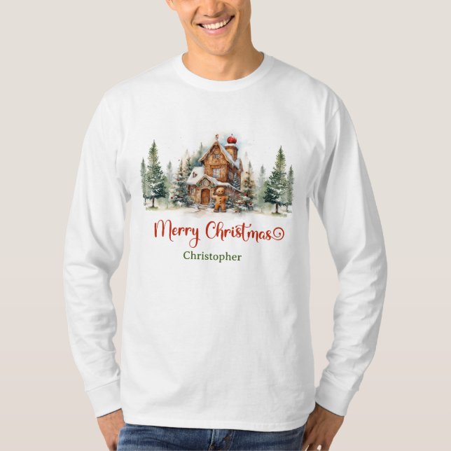 Camiseta Casa de jingerbread de diseño de acuarela etérea (Anverso)