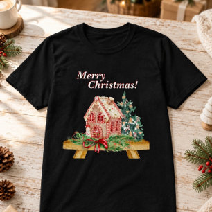 Camiseta Casa de Pan de Jengibre de Navidad Impresión Vivid