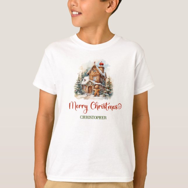 Camiseta Casa de pan de jengibre en el pinar de invierno (Anverso)