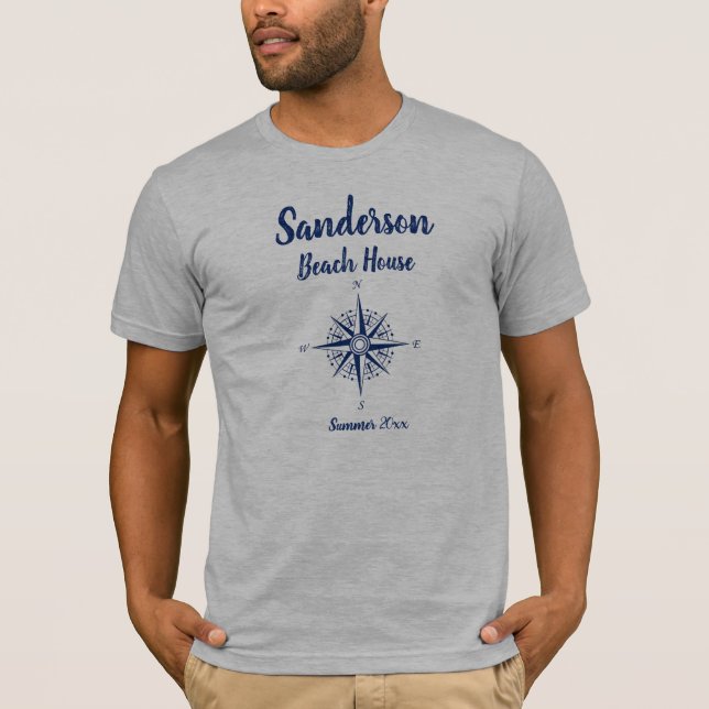 Camiseta Casa de playa costera Nautical Navy Blue Compass (Anverso)