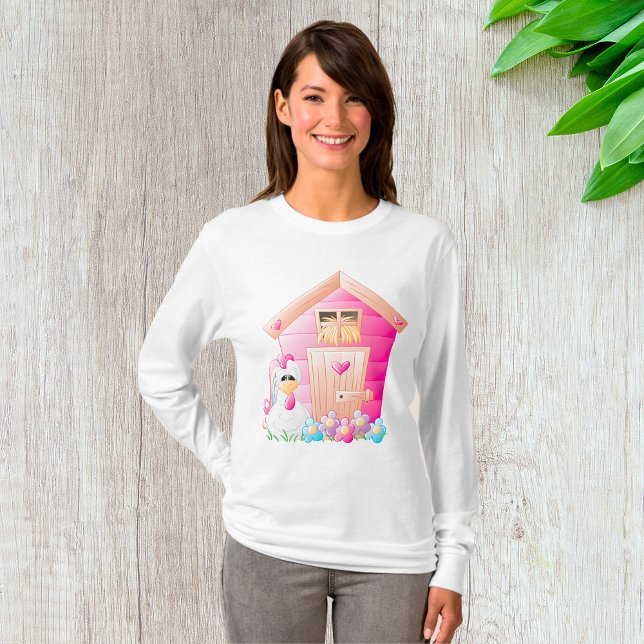 Camiseta Casa de pollo y gallina rosa con flores (Subido por el creador)