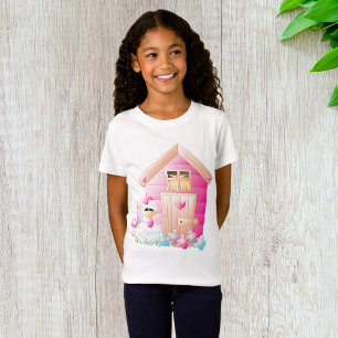Camiseta Casa de pollo y gallina rosa con flores