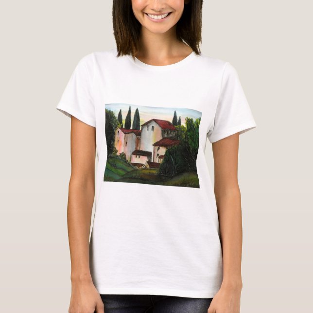 Camiseta Casa de Pueblo Dibujo Toscana italia Campo (Anverso)