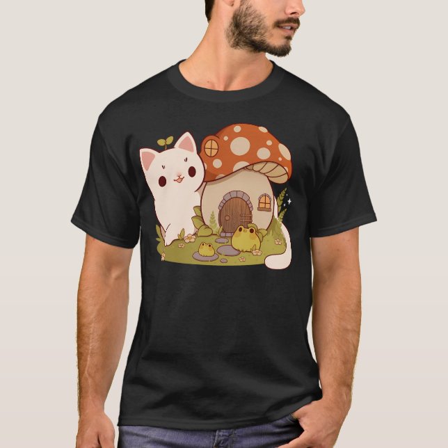 Camiseta Casa De Setas Con Amigos De Gatos Y Ranas (Anverso)