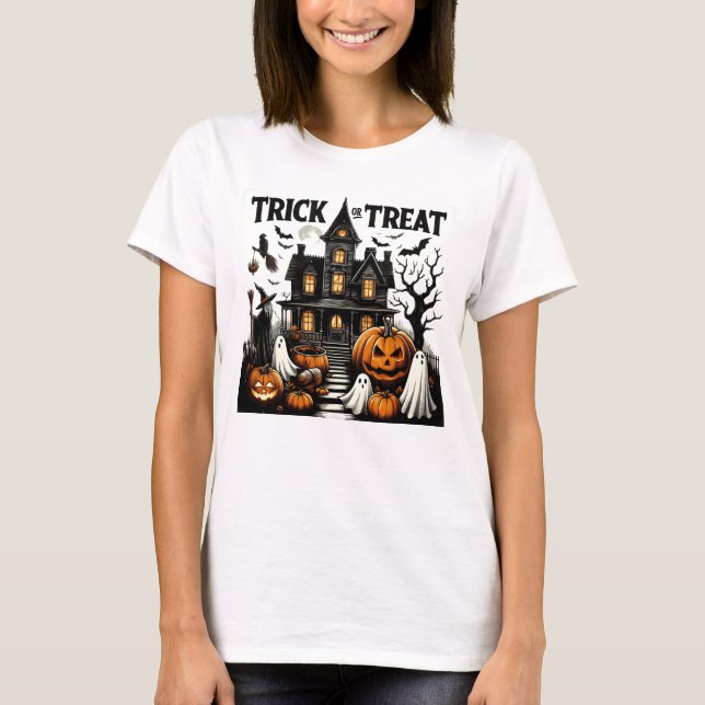 Camiseta Casa embrujada con calabazas y fantasmas! (Anverso)